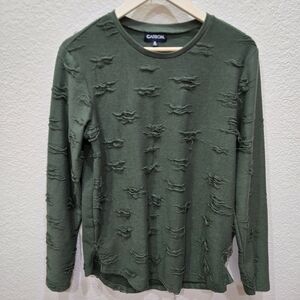 Carbon Men's Distressed Olive Long Sleeve Tee